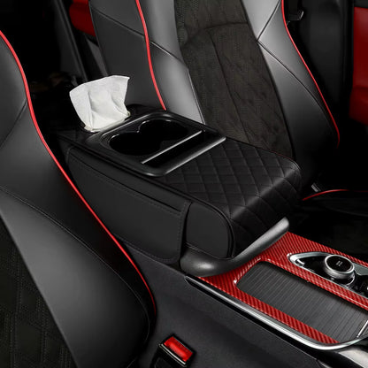 5-in-1 Car Armrest Cushion with 2 Storage Bags Cup Holder and Tissue Box Slot