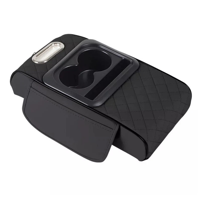 5-in-1 Car Armrest Cushion with 2 Storage Bags Cup Holder and Tissue Box Slot