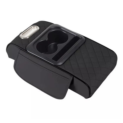 5-in-1 Car Armrest Cushion with 2 Storage Bags Cup Holder and Tissue Box Slot